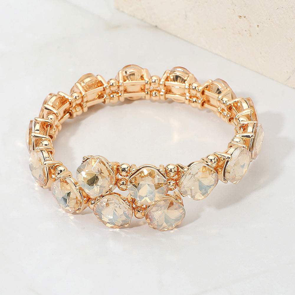 Square Stone Cluster Link Adjustable Evening Bracelet - Madeline Love - Flyclothing LLC