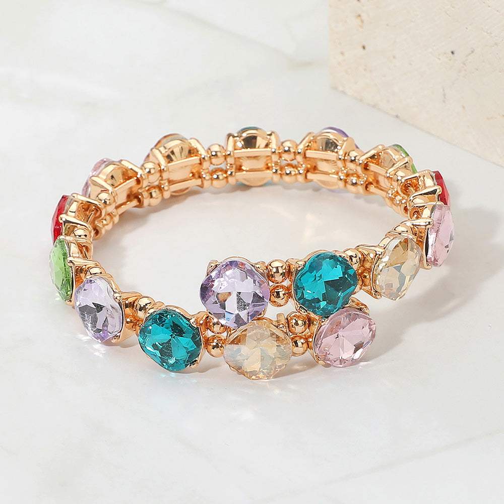 Square Stone Cluster Link Adjustable Evening Bracelet - Madeline Love - Flyclothing LLC