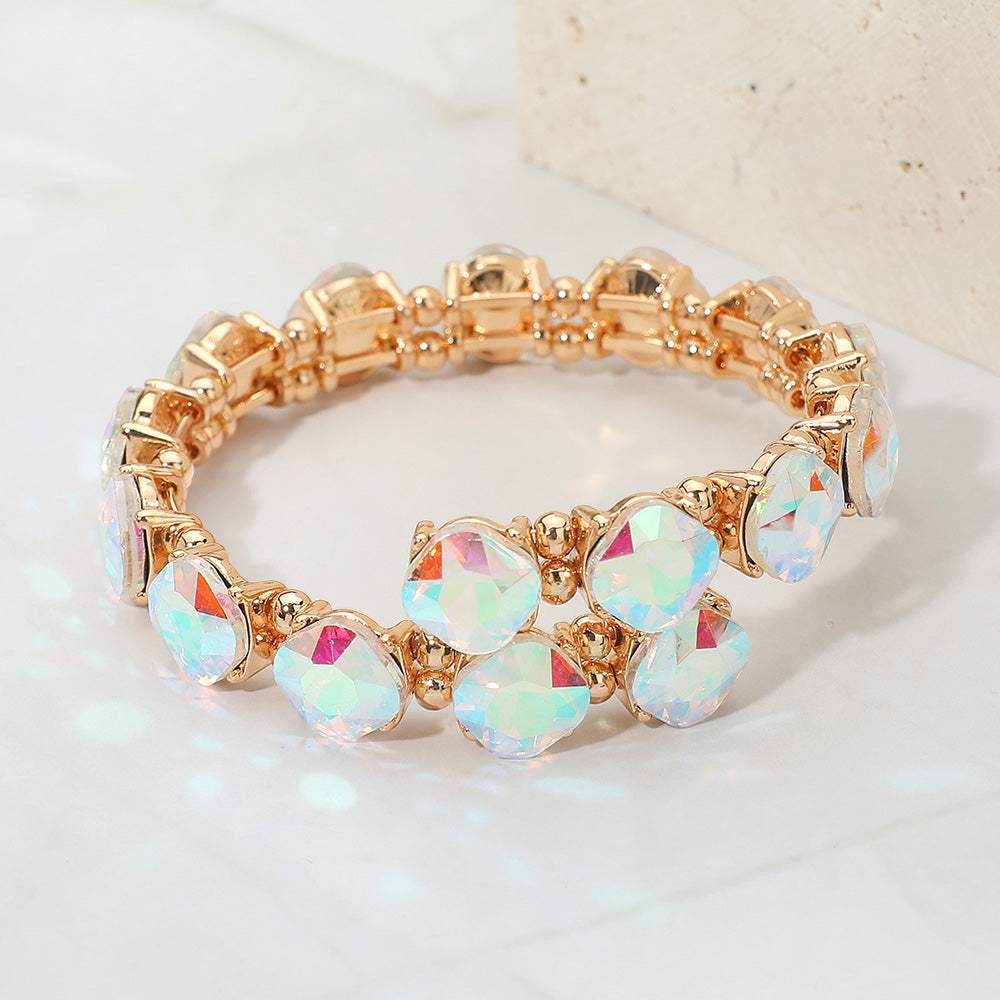 Square Stone Cluster Link Adjustable Evening Bracelet - Madeline Love - Flyclothing LLC