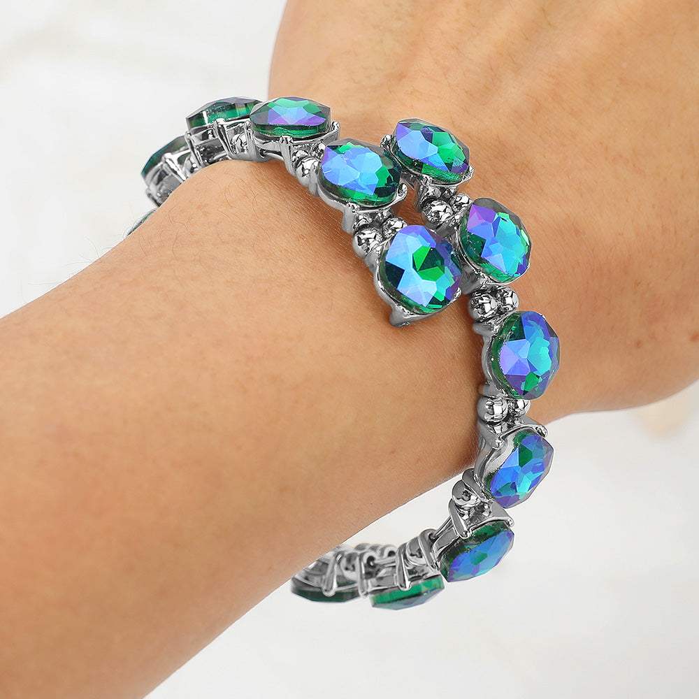 Square Stone Cluster Link Adjustable Evening Bracelet - Madeline Love - Flyclothing LLC