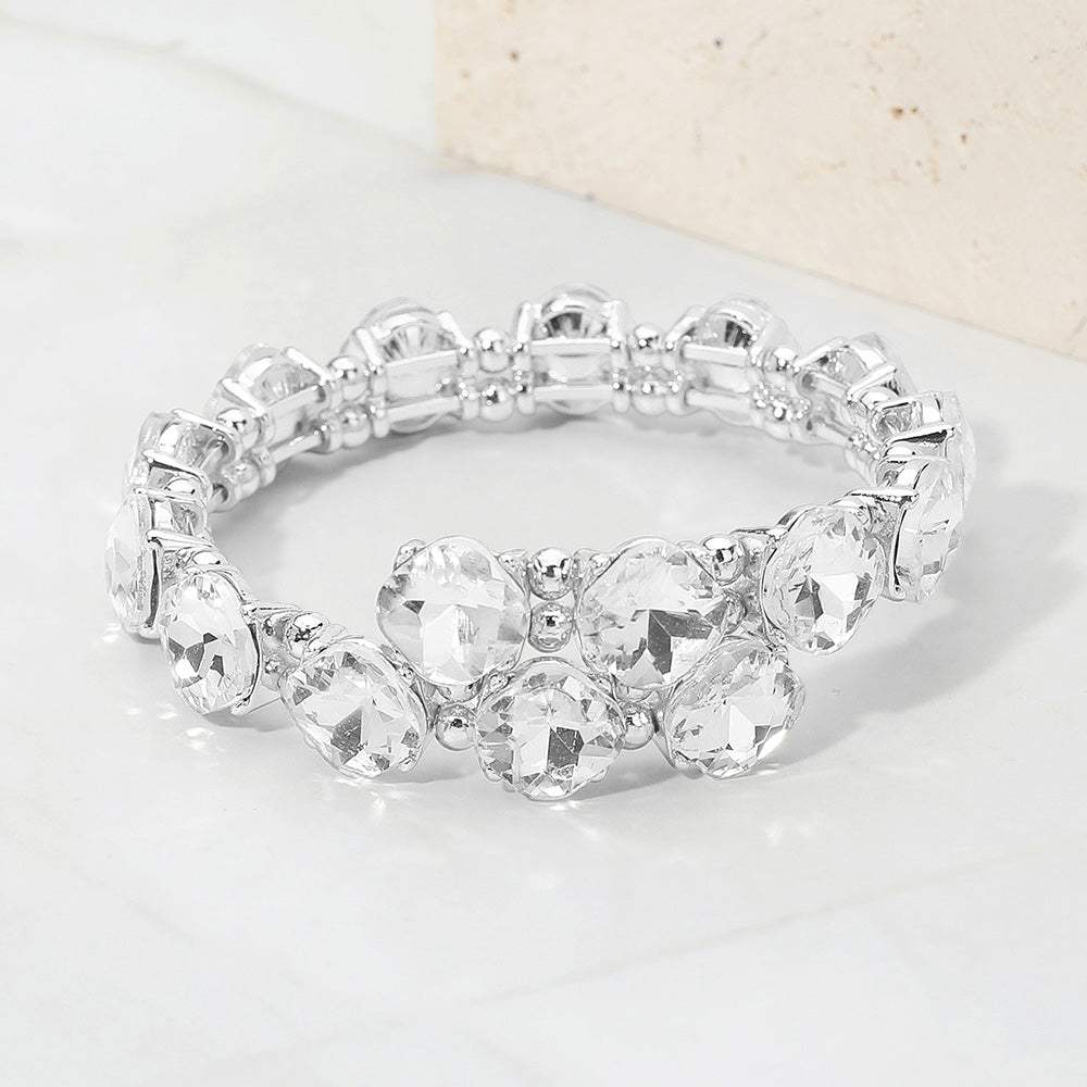 Square Stone Cluster Link Adjustable Evening Bracelet - Madeline Love - Flyclothing LLC