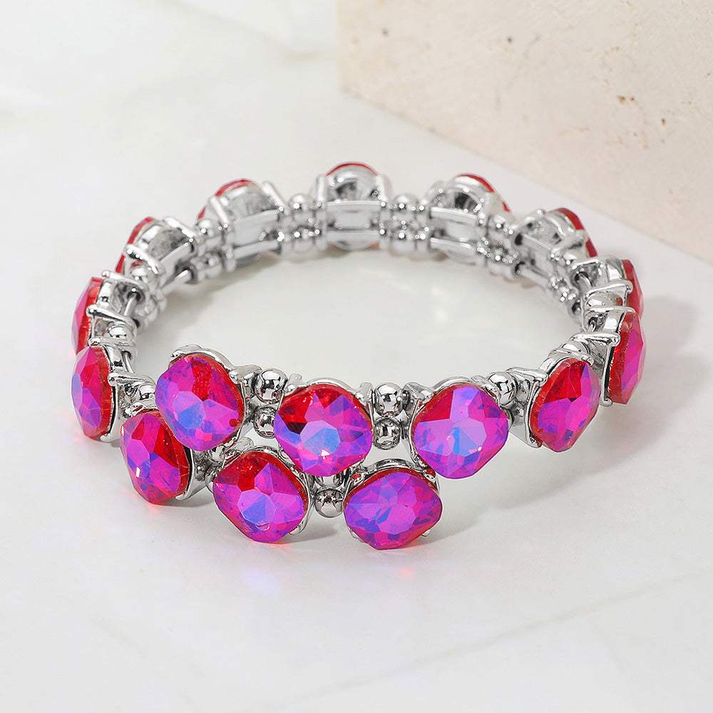 Square Stone Cluster Link Adjustable Evening Bracelet - Madeline Love - Flyclothing LLC