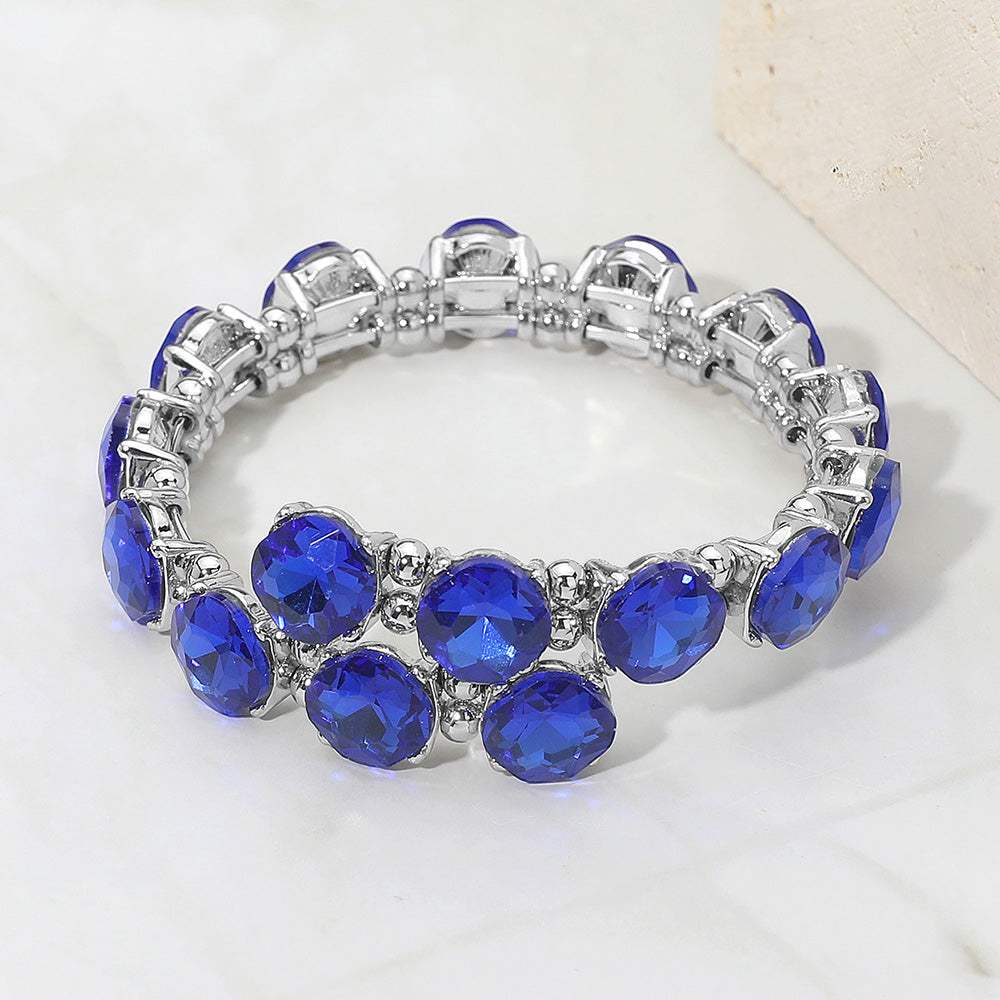 Square Stone Cluster Link Adjustable Evening Bracelet - Madeline Love - Flyclothing LLC
