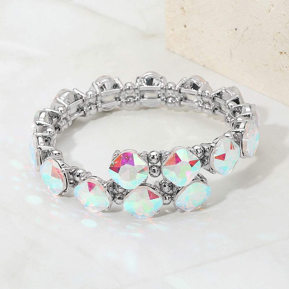 Square Stone Cluster Link Adjustable Evening Bracelet - Madeline Love - Flyclothing LLC