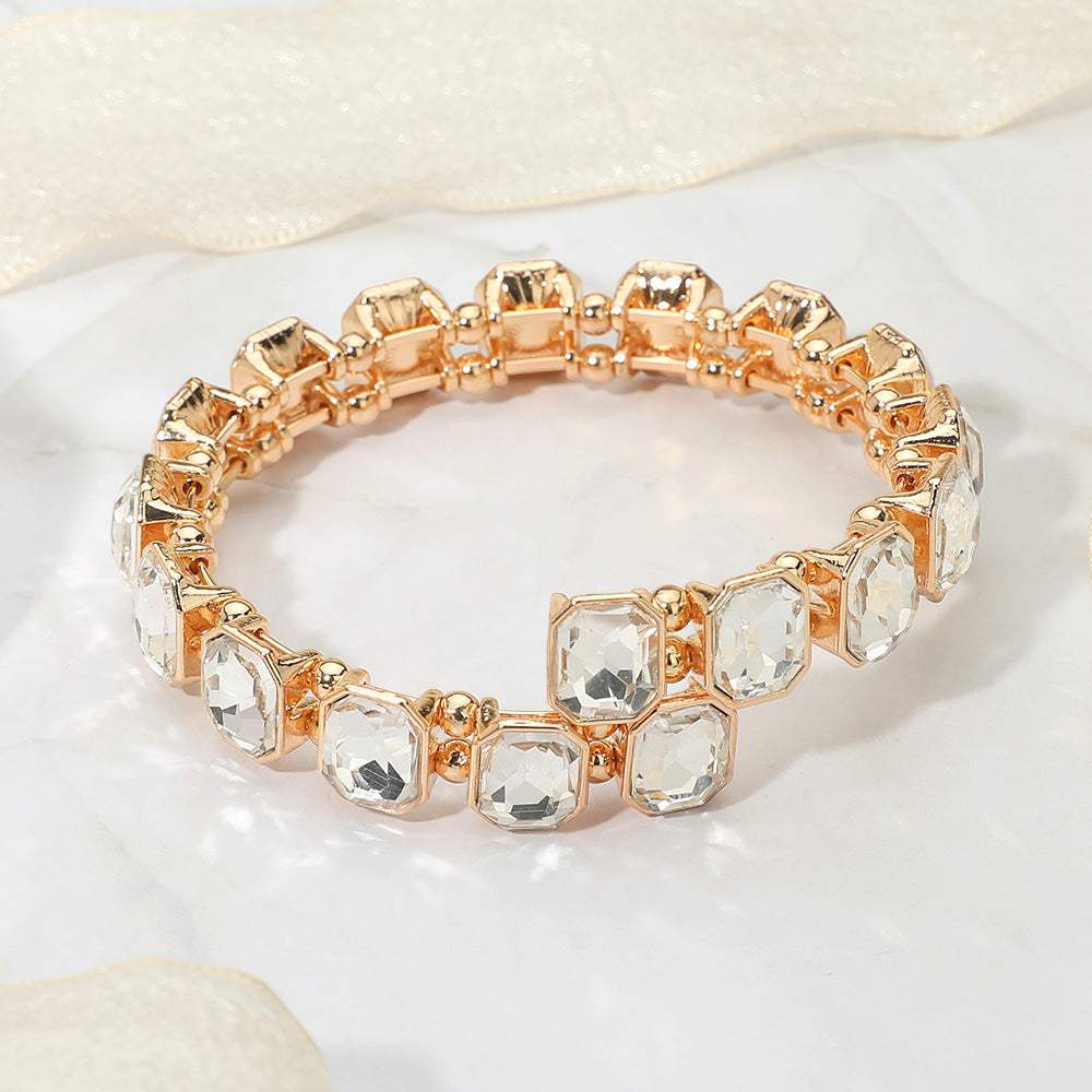 Rectangle Stone Cluster Link Adjustable Evening Bracelet - Madeline Love - Flyclothing LLC