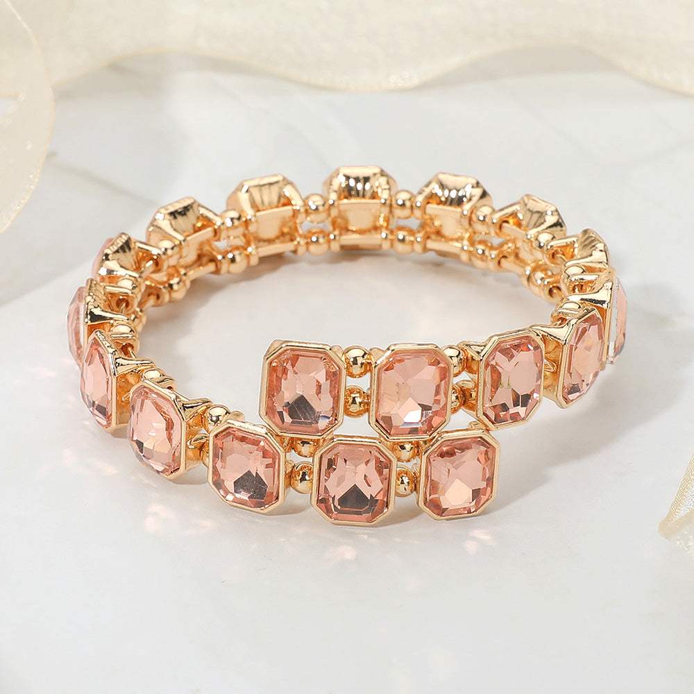 Rectangle Stone Cluster Link Adjustable Evening Bracelet - Madeline Love - Flyclothing LLC