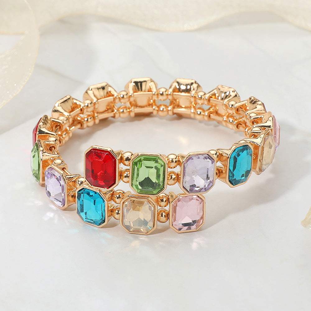 Rectangle Stone Cluster Link Adjustable Evening Bracelet - Madeline Love - Flyclothing LLC