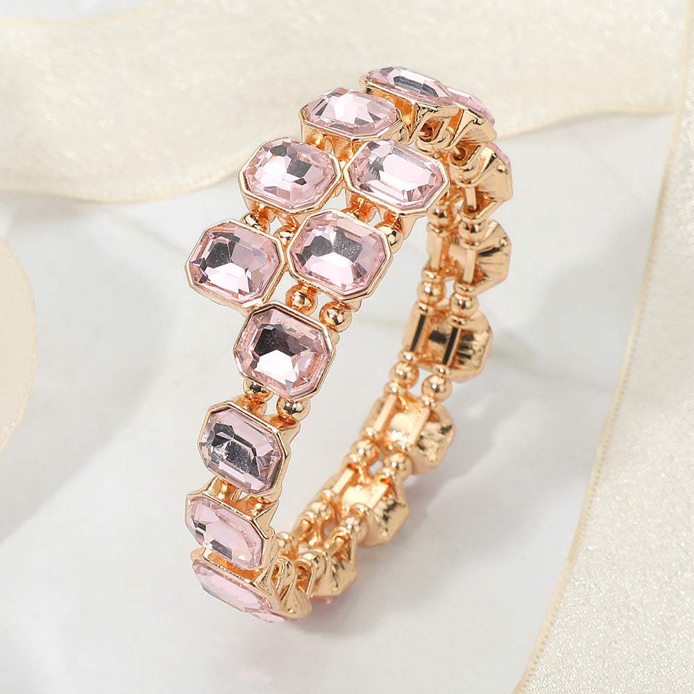 Rectangle Stone Cluster Link Adjustable Evening Bracelet - Madeline Love - Flyclothing LLC
