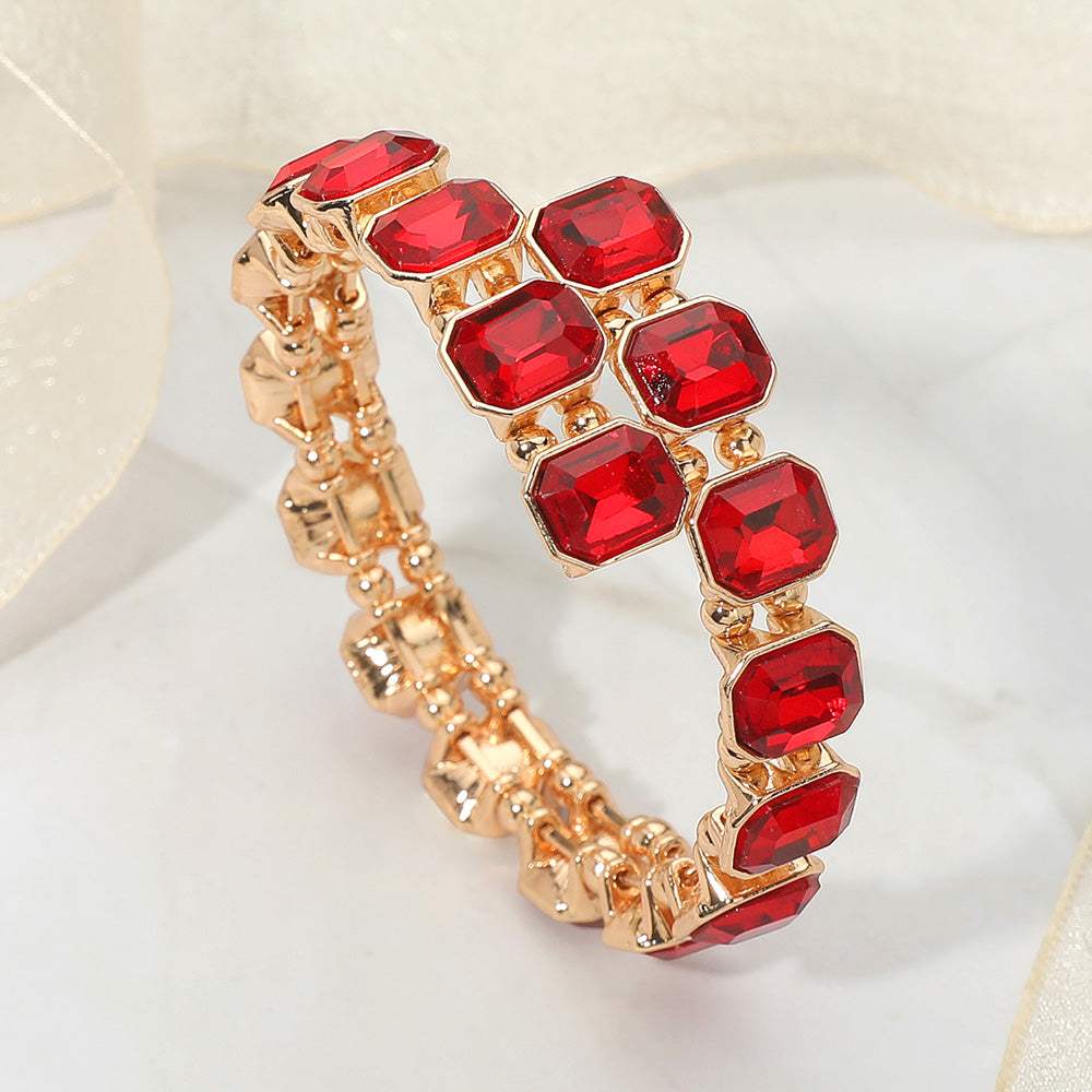 Rectangle Stone Cluster Link Adjustable Evening Bracelet - Madeline Love - Flyclothing LLC