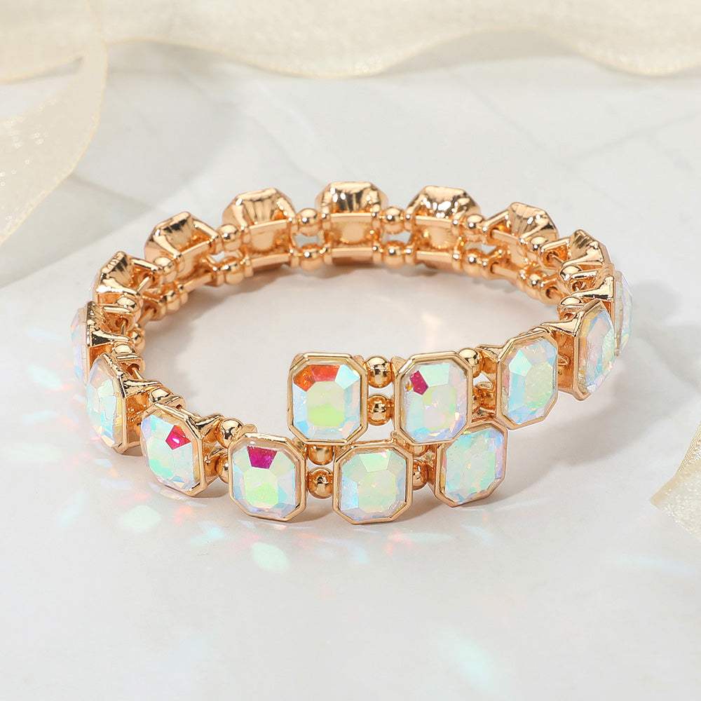 Rectangle Stone Cluster Link Adjustable Evening Bracelet - Madeline Love - Flyclothing LLC