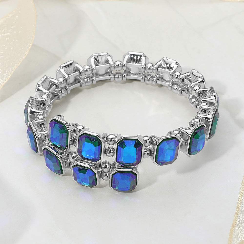 Rectangle Stone Cluster Link Adjustable Evening Bracelet - Madeline Love - Flyclothing LLC