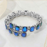 Rectangle Stone Cluster Link Adjustable Evening Bracelet - Madeline Love - Flyclothing LLC