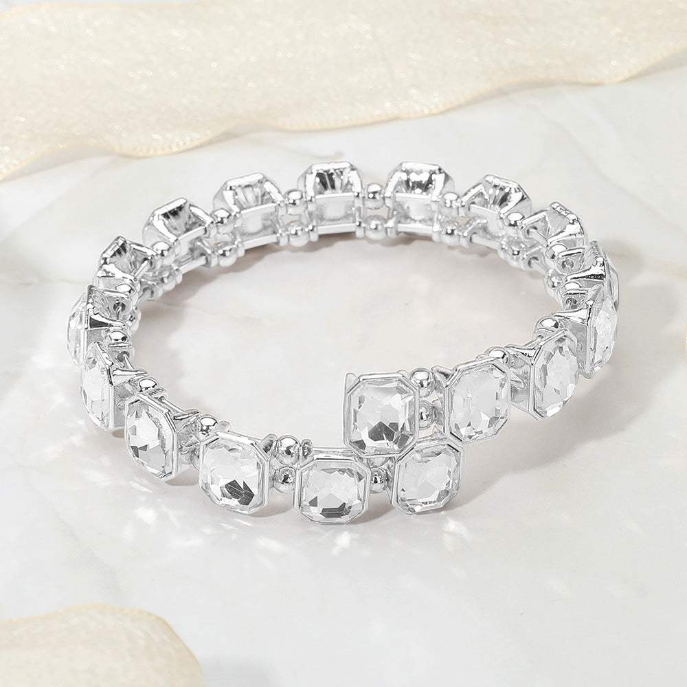 Rectangle Stone Cluster Link Adjustable Evening Bracelet - Madeline Love - Flyclothing LLC