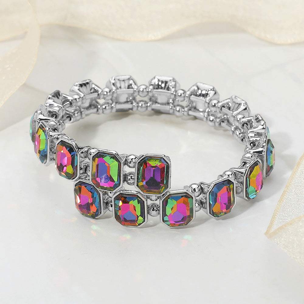 Rectangle Stone Cluster Link Adjustable Evening Bracelet - Madeline Love - Flyclothing LLC