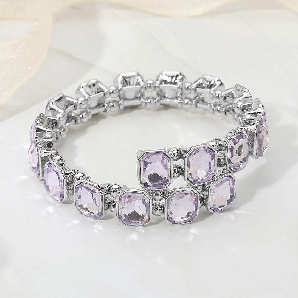 Rectangle Stone Cluster Link Adjustable Evening Bracelet - Madeline Love - Flyclothing LLC