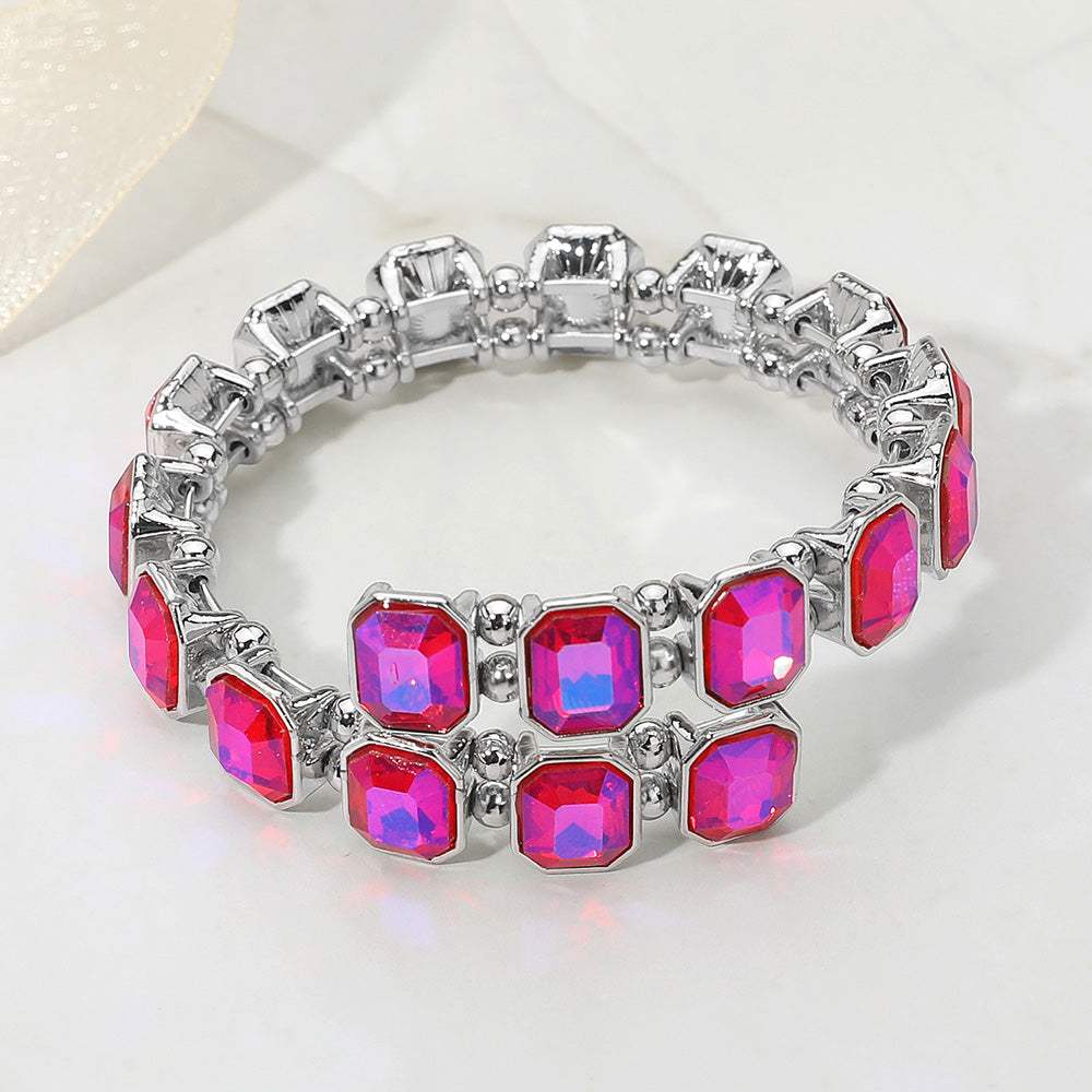 Rectangle Stone Cluster Link Adjustable Evening Bracelet - Madeline Love - Flyclothing LLC