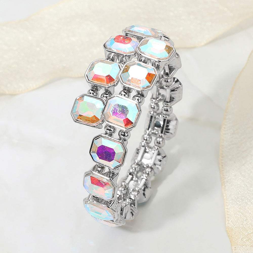 Rectangle Stone Cluster Link Adjustable Evening Bracelet - Madeline Love - Flyclothing LLC