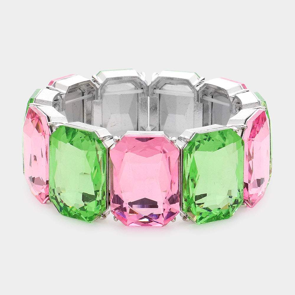 Emerald Cut Stone Stretch Evening Bracelet - Madeline Love - Flyclothing LLC