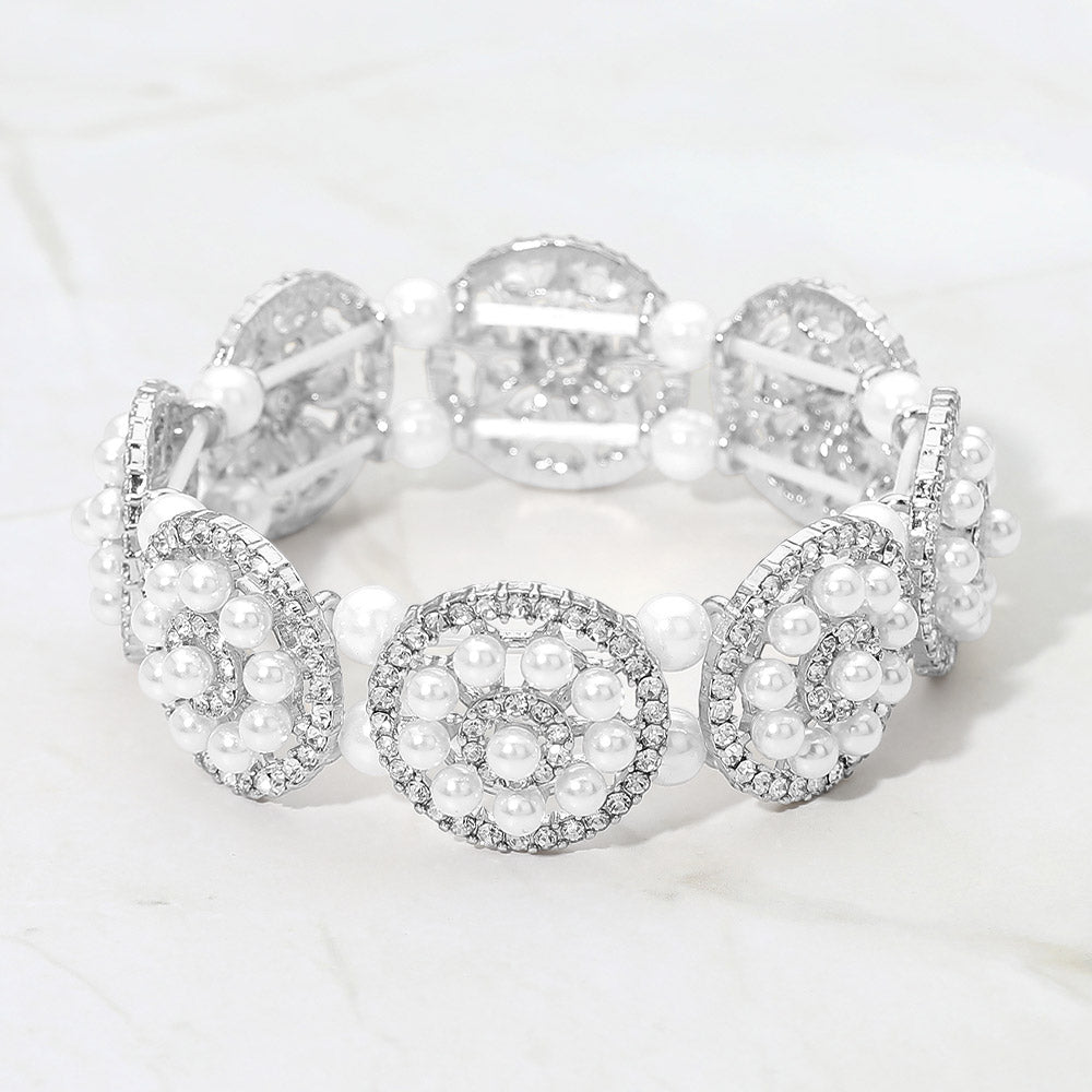Pearl Floral Beaded Stretch Evening Bracelet - Madeline Love - Flyclothing LLC
