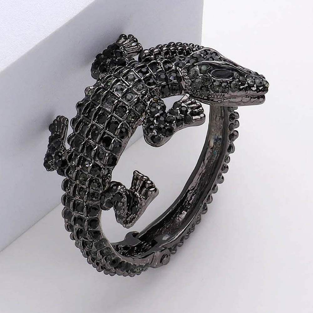 Crystal Rhinestone Crocodile/Alligator Embellished Evening Hinged Cuff Bracelet - Madeline Love - Flyclothing LLC