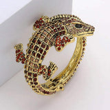 Crystal Rhinestone Crocodile/Alligator Embellished Evening Hinged Cuff Bracelet - Madeline Love - Flyclothing LLC