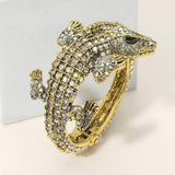 Crystal Rhinestone Crocodile/Alligator Embellished Evening Hinged Cuff Bracelet - Madeline Love - Flyclothing LLC