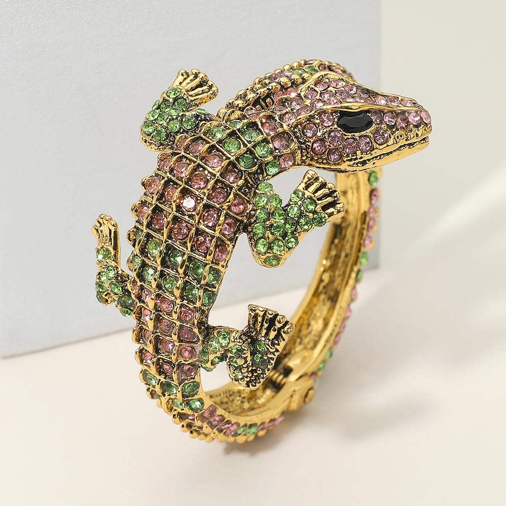 Crystal Rhinestone Crocodile/Alligator Embellished Evening Hinged Cuff Bracelet - Madeline Love - Flyclothing LLC