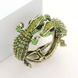 Crystal Rhinestone Double Crocodile/Alligator Evening Hinged Cuff Bracelet - Madeline Love - Flyclothing LLC