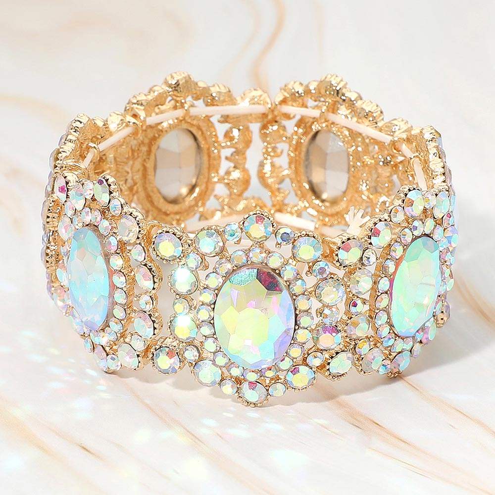 Oval Stone Accented Link Stretch Evening Bracelet - Madeline Love - Flyclothing LLC