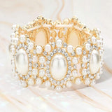 Oval Pearl Accented Link Stretch Evening Bracelet - Madeline Love - Flyclothing LLC
