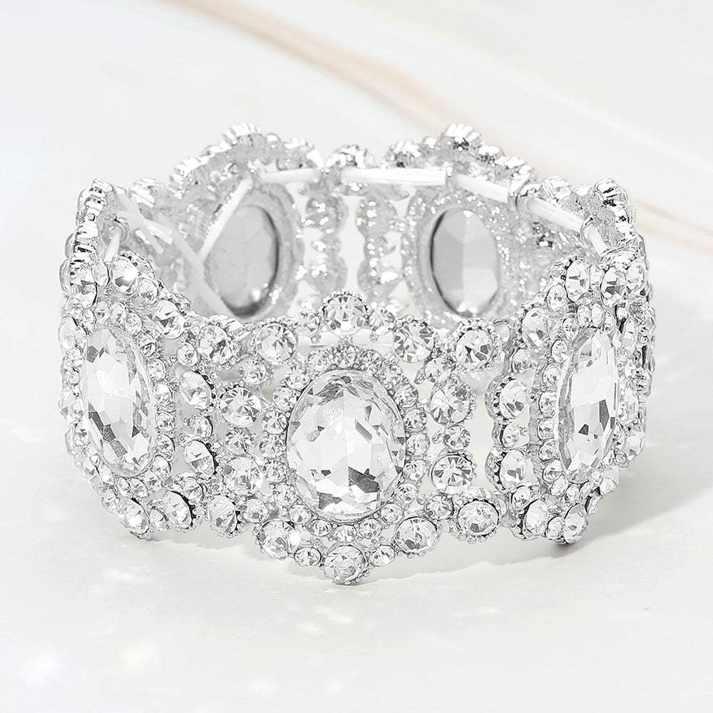 Oval Stone Accented Link Stretch Evening Bracelet - Madeline Love - Flyclothing LLC