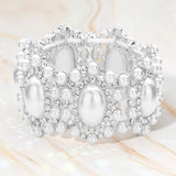 Oval Pearl Accented Link Stretch Evening Bracelet - Madeline Love - Flyclothing LLC
