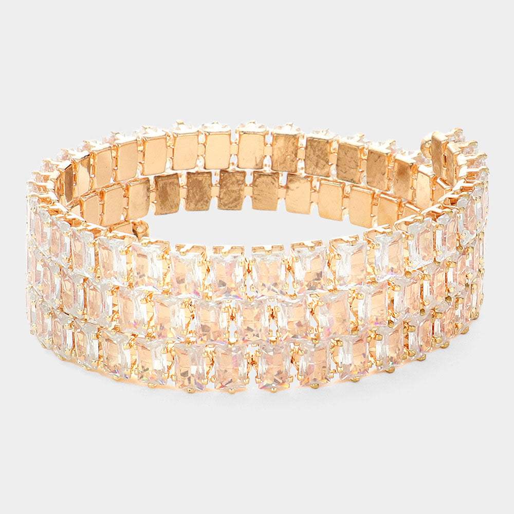 Emerald Cut Stone Cluster Adjustable Wrapped Evening Bracelet - Madeline Love - Flyclothing LLC