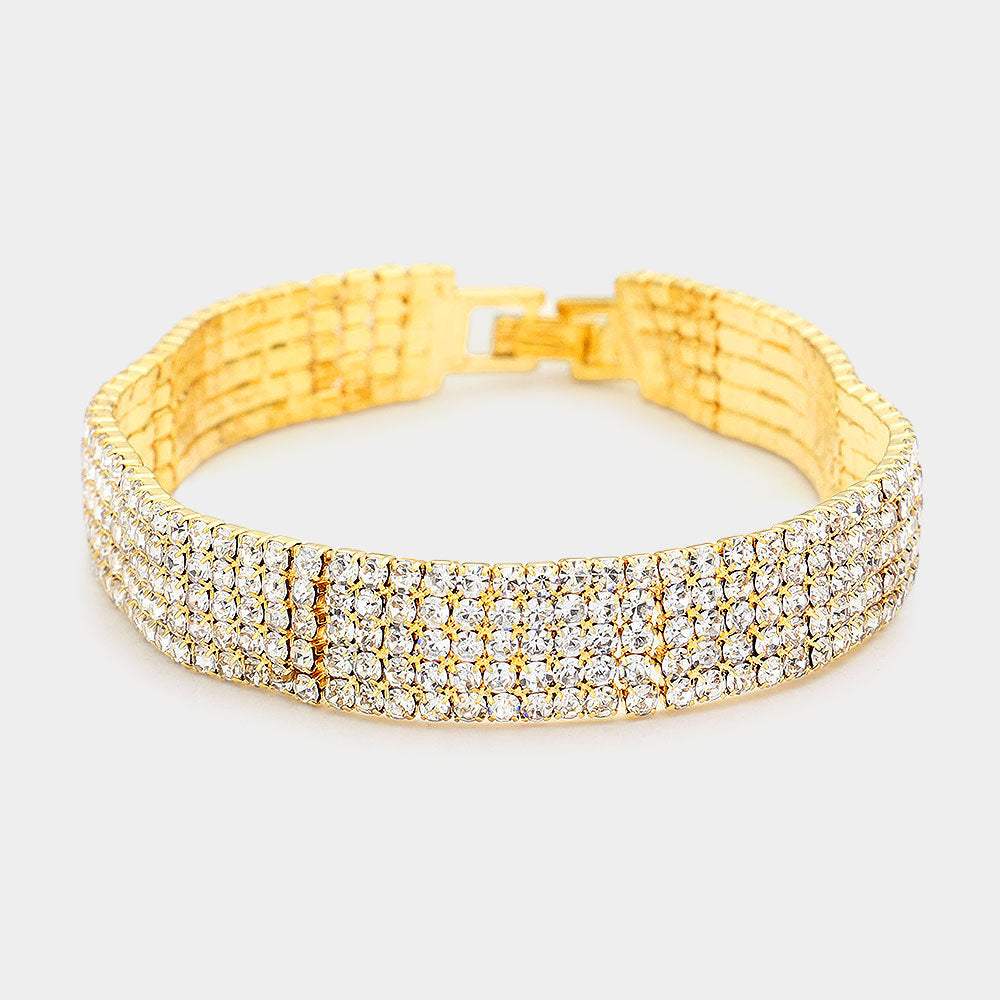 Rippled Rhinestone Evening Bracelet - Madeline Love - Flyclothing LLC