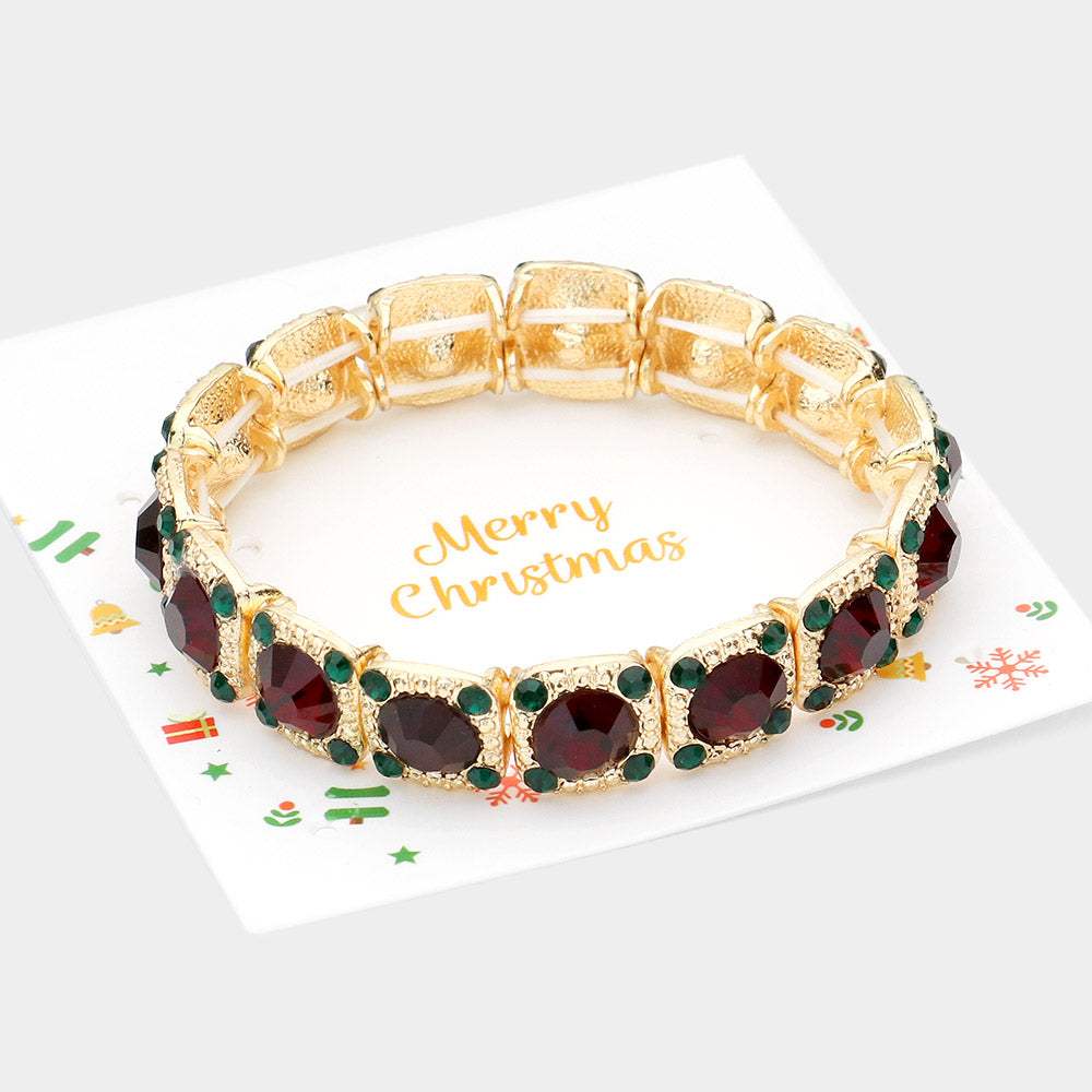 Round Stone Embellished Metal Square Stretch Evening Bracelet - Madeline Love - Flyclothing LLC