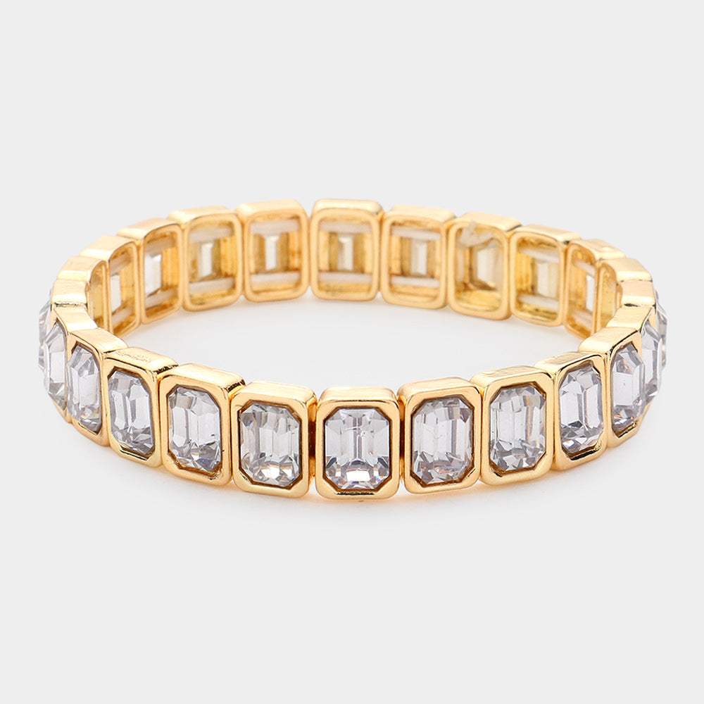 Emerald Cut Stone Stretch Evening Bracelet - Madeline Love - Flyclothing LLC