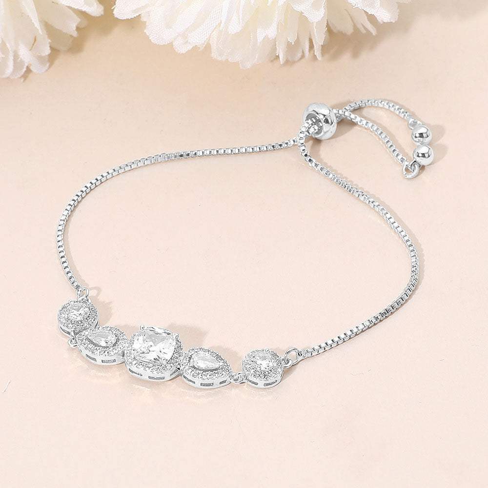 Square CZ Cushion Center Teardrop Round Stone Link Adjustable Evening Bracelet - Madeline Love - Flyclothing LLC