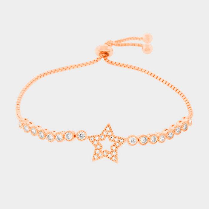Cubic Zirconia Star Adjustable Pull Tie Evening Bracelet - Madeline Love - Flyclothing LLC