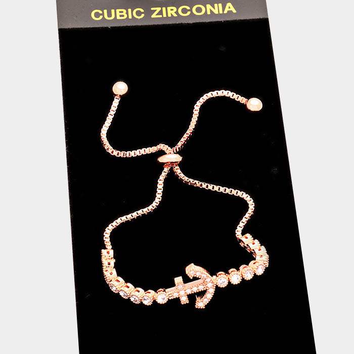 Crystal Cubic Zirconia CZ Anchor Cinch Bracelet - Madeline Love - Flyclothing LLC