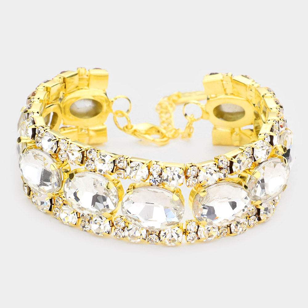 Oval Crystal Rhinestone Evening Bracelet - Madeline Love - Flyclothing LLC