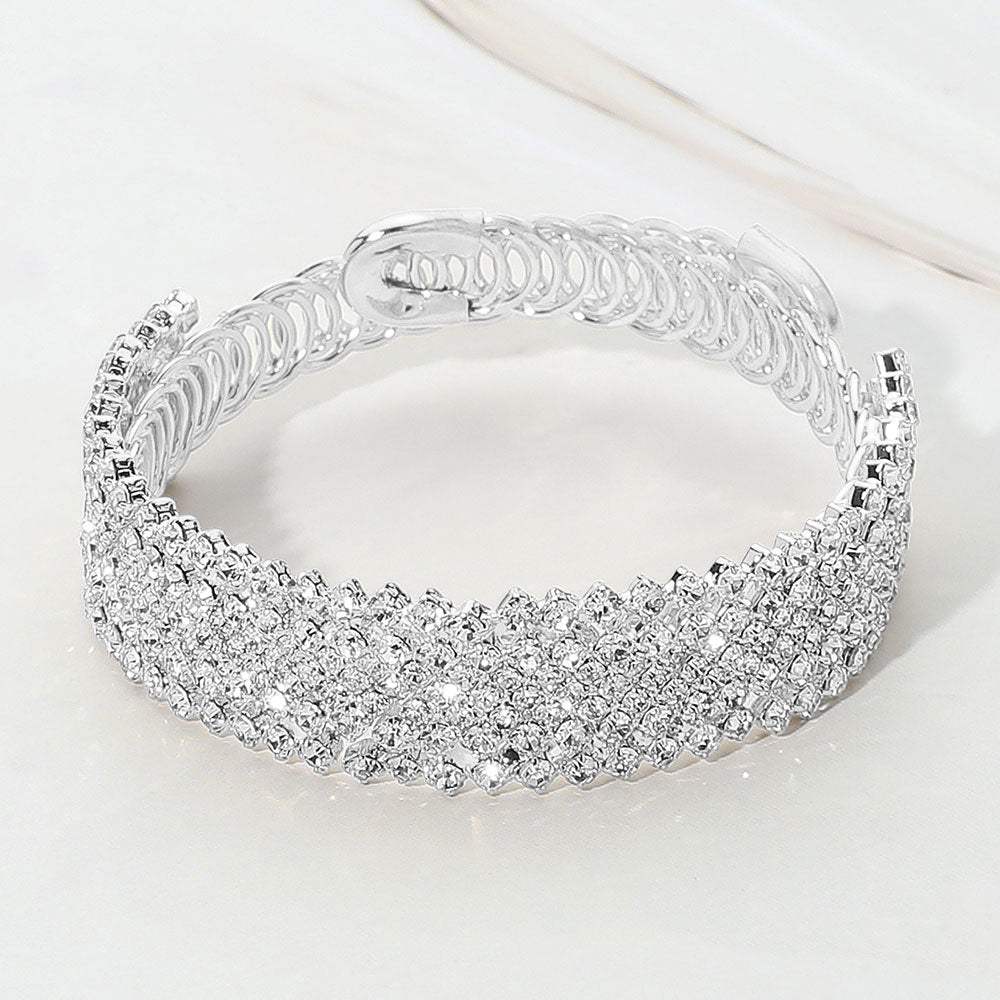 Crystal Rhinestone Adjustable Evening Bracelet - Madeline Love - Flyclothing LLC
