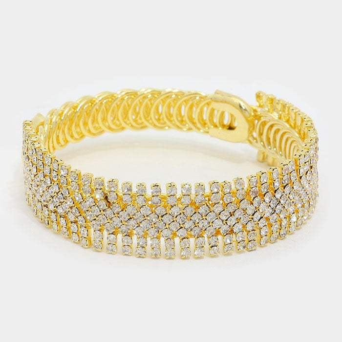 Crystal Rhinestone Adjustable Evening Bracelet - Madeline Love - Flyclothing LLC