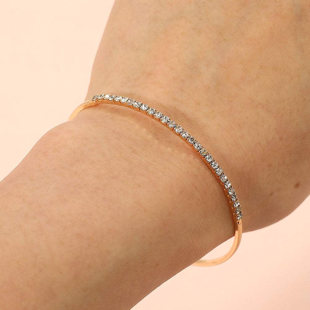 One Row Rhinestone Paved Bar Accent Adjustable Bangle Evening Bracelet - Madeline Love - Flyclothing LLC