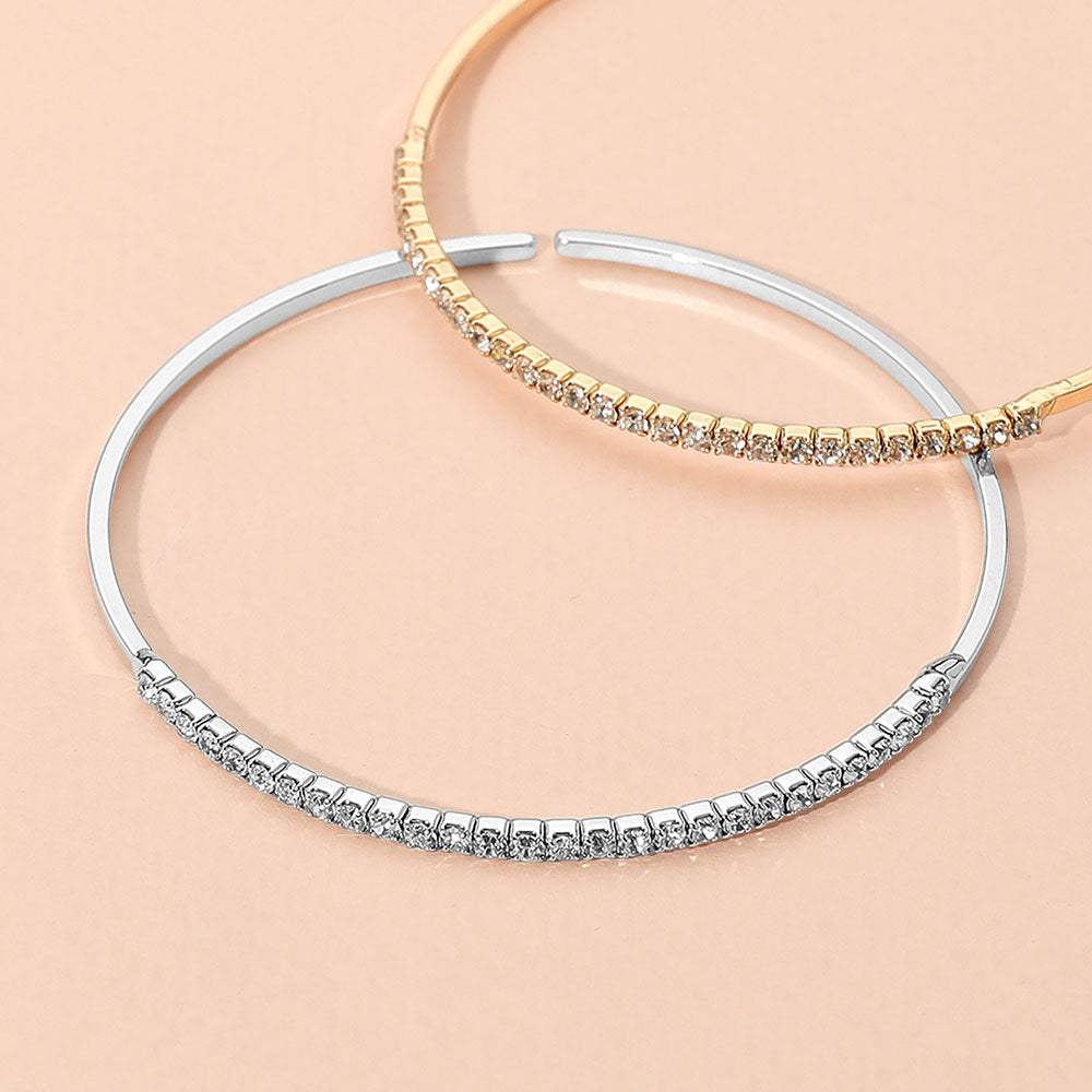 One Row Rhinestone Paved Bar Accent Adjustable Bangle Evening Bracelet - Madeline Love - Flyclothing LLC