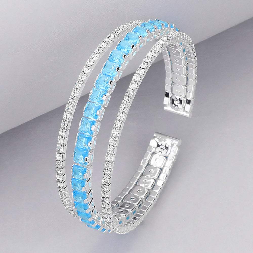 Square Cut CZ Stone Accented Split Evening Bracelet - Madeline Love - Flyclothing LLC