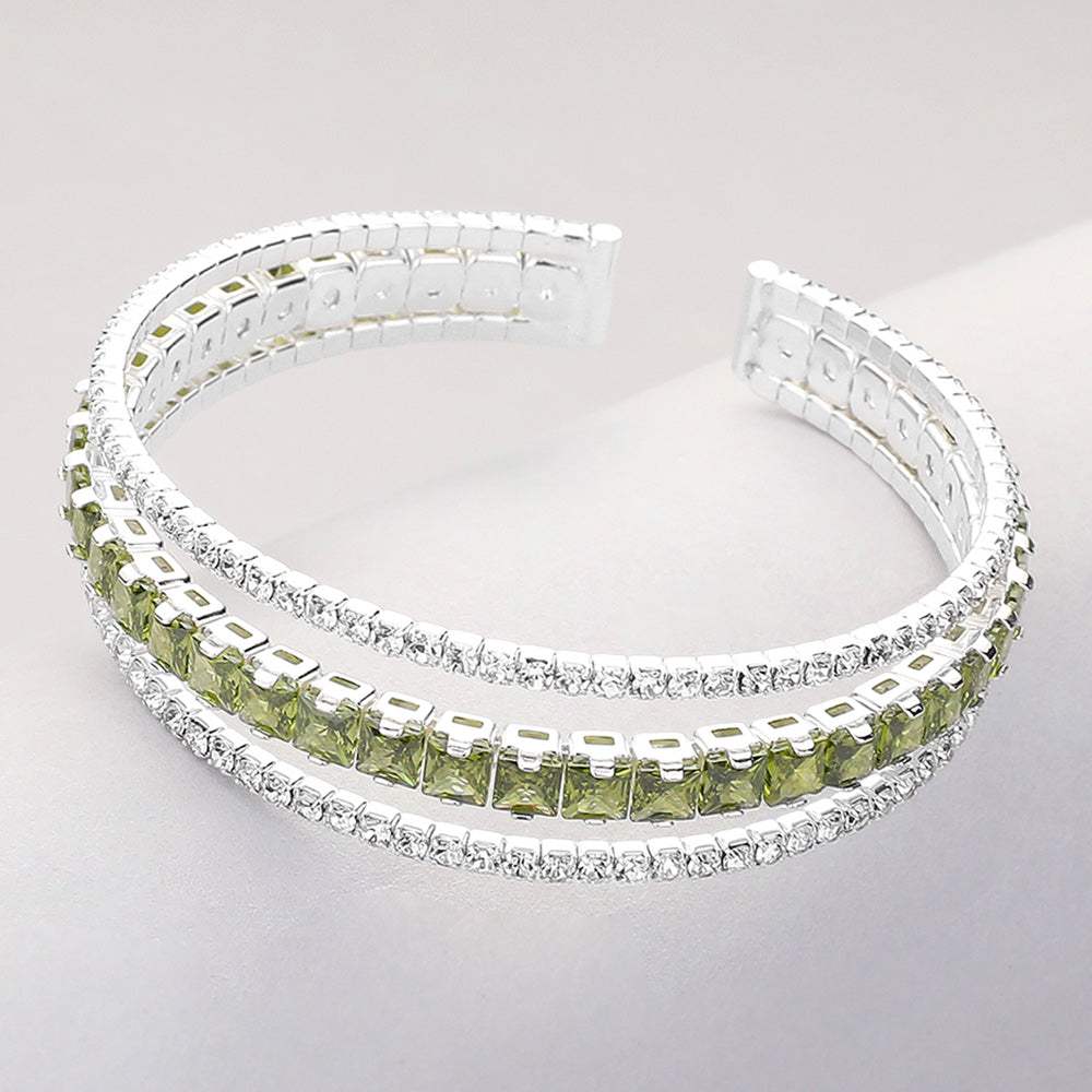 Square Cut CZ Stone Accented Split Evening Bracelet - Madeline Love - Flyclothing LLC