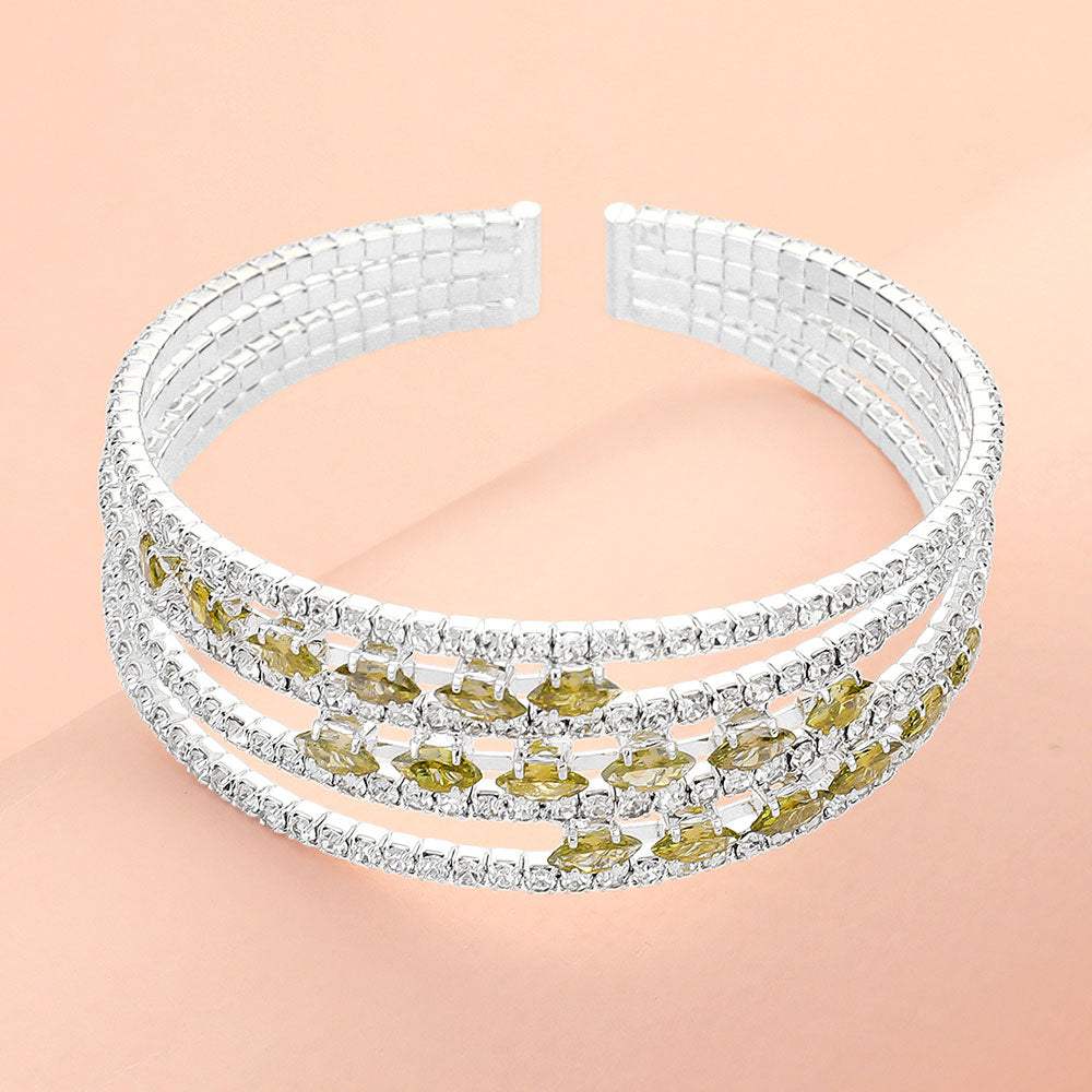 Marquise CZ Stone Rhinestone Paved Split Evening Bracelet - Madeline Love - Flyclothing LLC