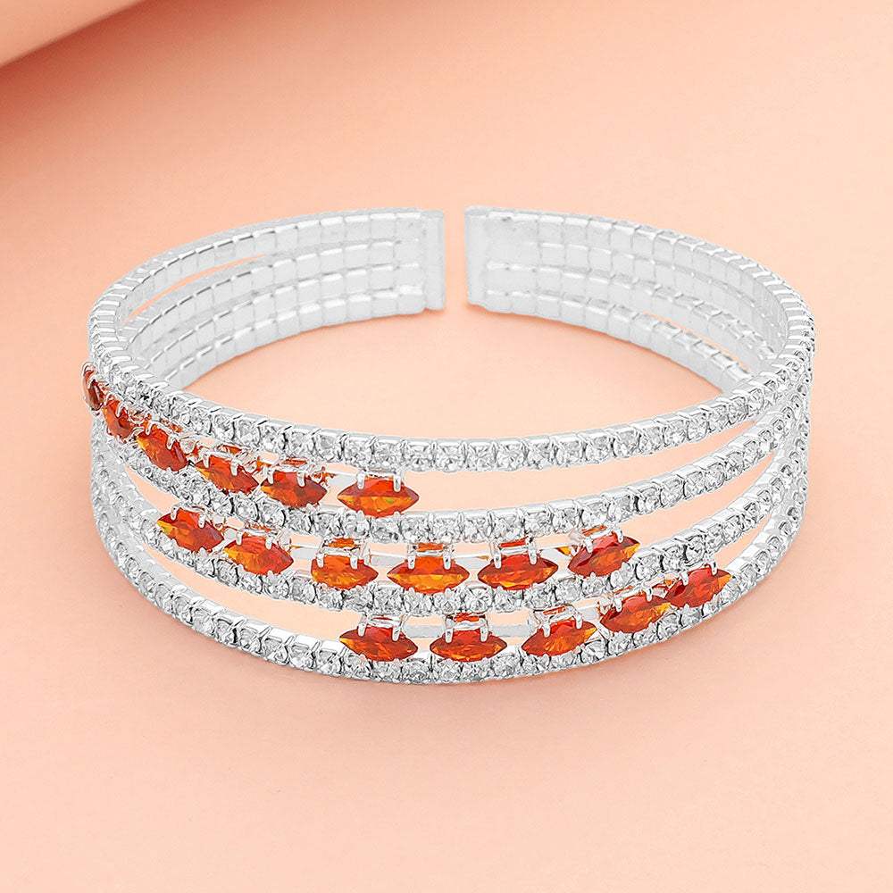 Marquise CZ Stone Rhinestone Paved Split Evening Bracelet - Madeline Love - Flyclothing LLC