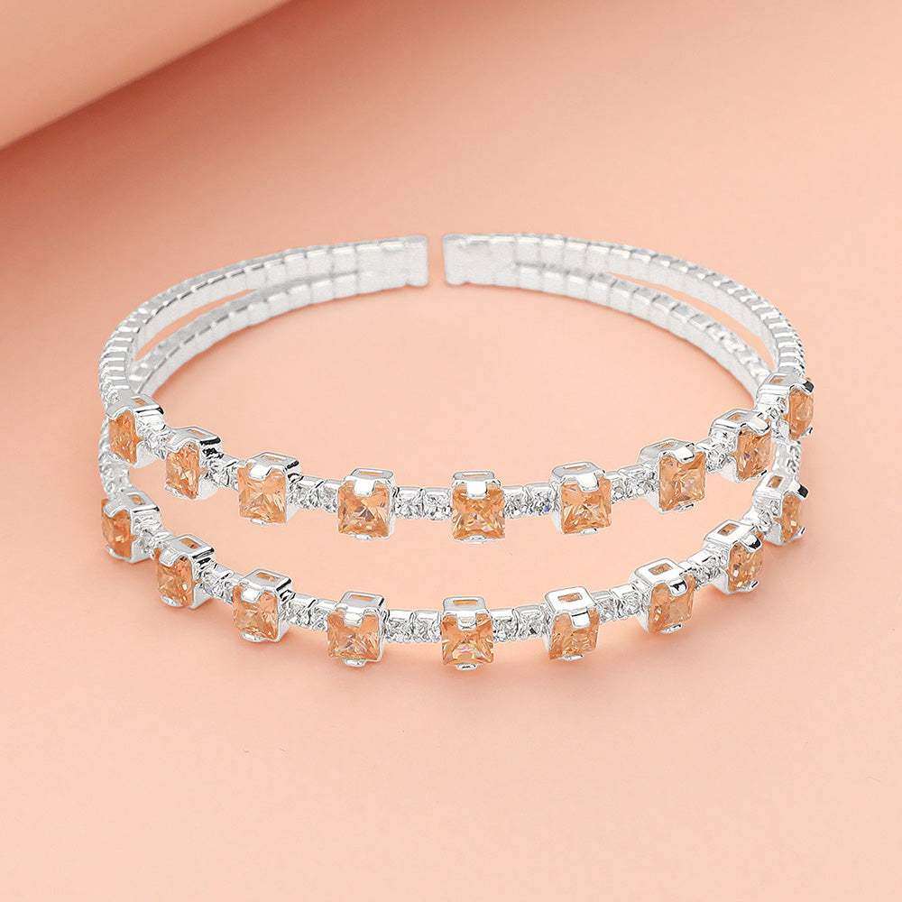 Square CZ Stone Cluster Accented Split Adjustable Evening Bracelet - Madeline Love - Flyclothing LLC