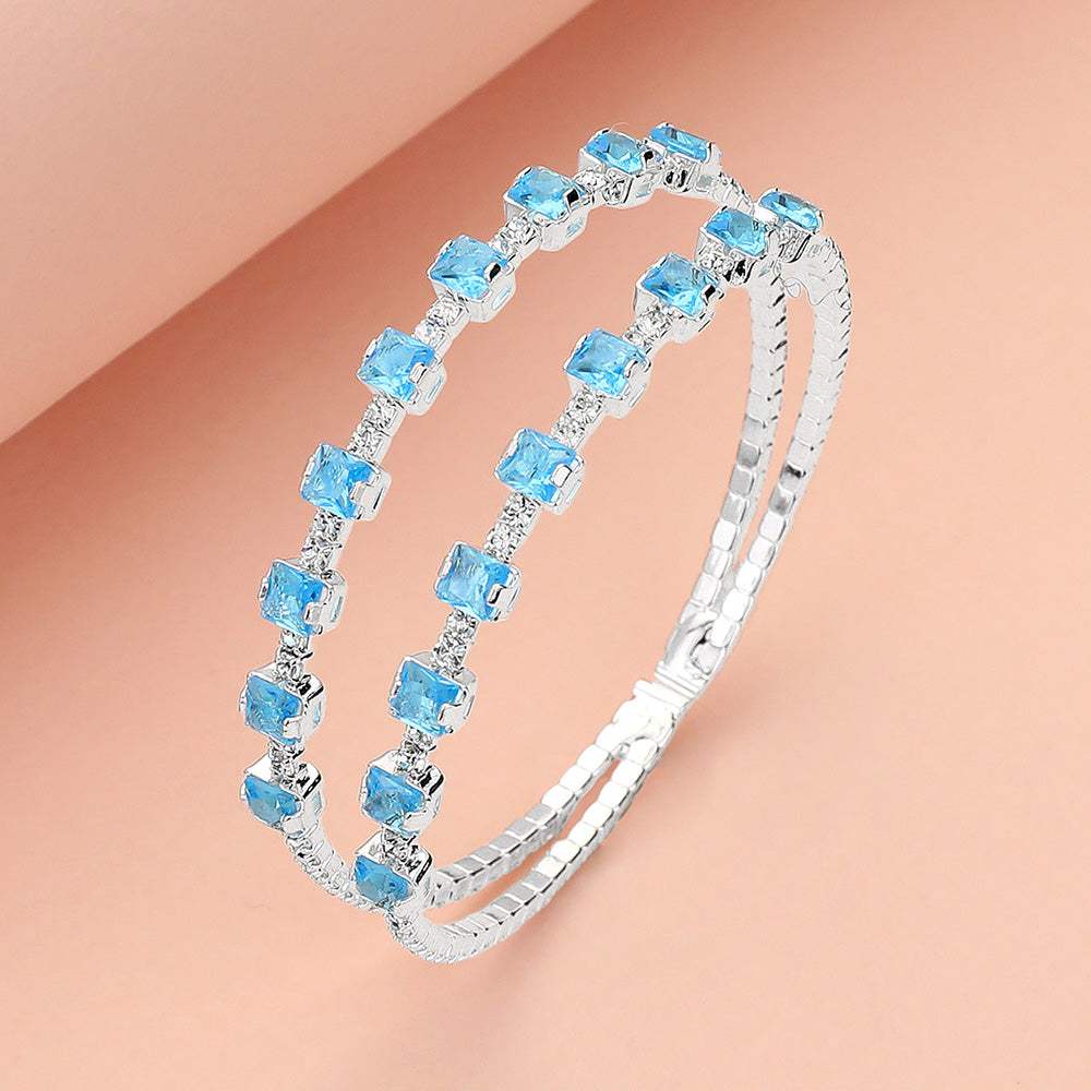 Square CZ Stone Cluster Accented Split Adjustable Evening Bracelet - Madeline Love - Flyclothing LLC